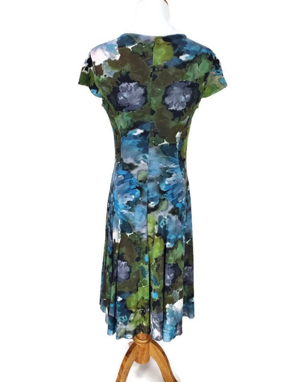 ELANA KATTAN floral dress watercolors packable European Vacation mesh stretchy M - Picture 3 of 10